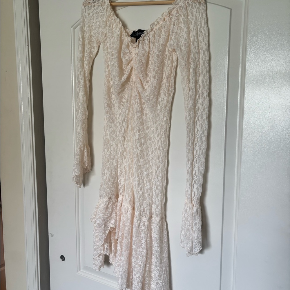 Dolls Kill Cream Asymmetrical Lace Dress